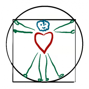 Logo de Christine Marty, représenté par une silhouette stylisée entourée d’un cercle et d’un carré, avec un cœur au centre.