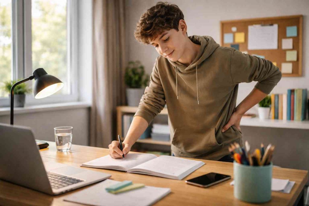 Adolescent bougeant légèrement tout en travaillant pour rester concentré