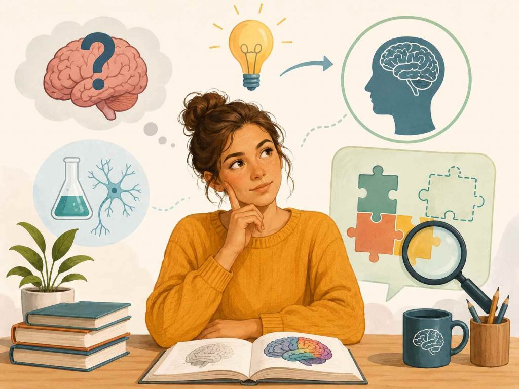 Illustration pédagogique représentant une réflexion autour des neuromythes et du fonctionnement du cerveau en éducation