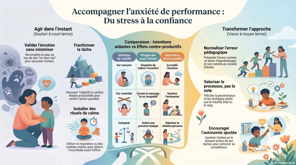 Accompagner l’anxiété de performance de l’enfant : du stress à la confiance, gestes à court terme et approche à moyen terme